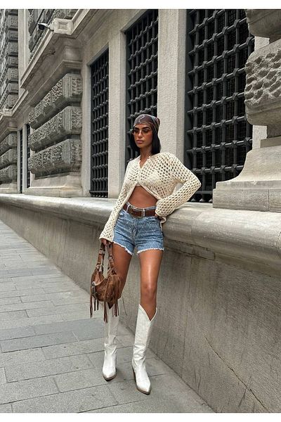 Moda Lounge Pantaloni scurți Jean cu design Stoned