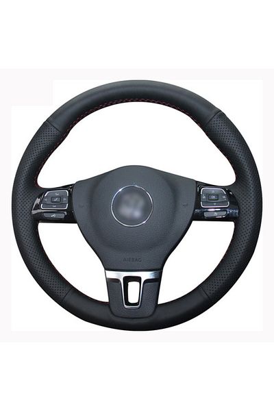 DELUXETUNING Husa volan piele ecologica neagra cu ac si ata neagra compatibil cu volan VW