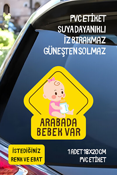 alışveriş kurdu Arabada Bebek Var Araba-Motosiklet Cam Etiket Sticker - Kız Sarı