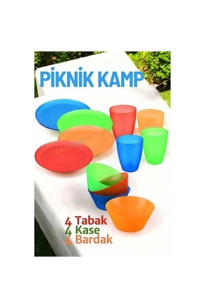 PRATİKOBA Bfs plate bowl glass set camping picnic set 12 pieces