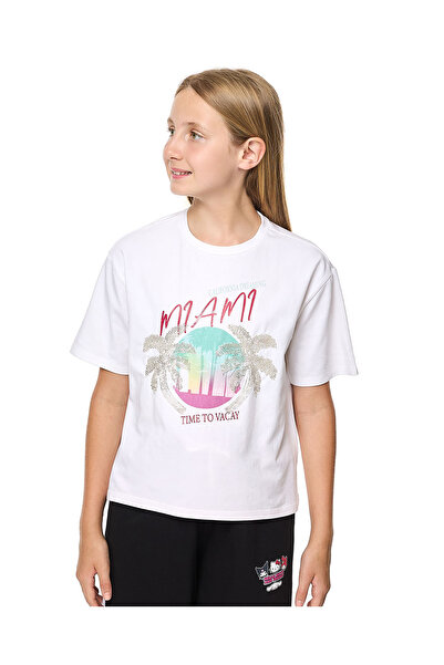 R&B تي شيرت أبيض عصري للبنات من 8 إلى 16 سنة