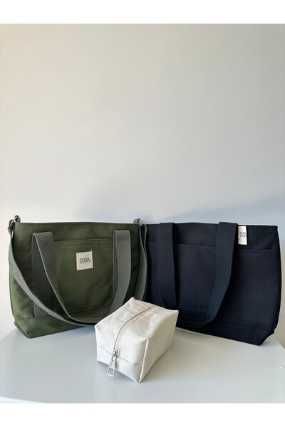 Sowa Collection 3lü Set Kanvas Kadın El ve Omuz Çantası Makyaj Çantası