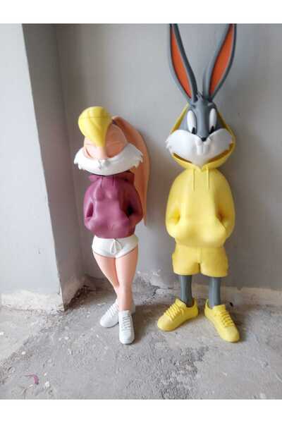 HLSNC Bugs Bunny ve Lola BUNNY Figürü - Özel Tasarım 60-75 Cm (Sarı)