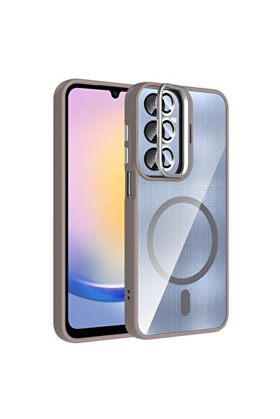Galaxy A16 Kılıf Standlı ve Kamera Lens Hediyeli M-Safe Şarj Özellikli SAH Etro Kapak - Gri