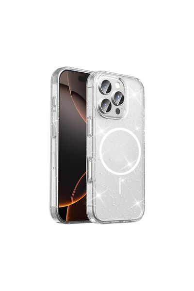 zore iPhone 16 Pro Kılıf M-safe Şarj Özellikli Parlayan Simli Saydam Renkli H...