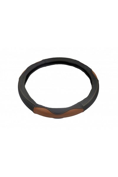 DELUXETUNING Husa volan piele ecologica negru cu maro, diam. 38 cm