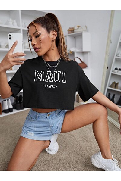 donamod تي شيرت ماوي هاواي أسود مطبوع عليه قميص قطني ممشط كبير الحجم