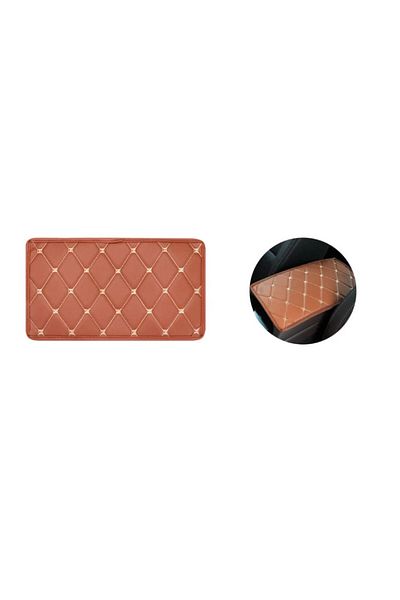 DELUXETUNING Universal leather car armrest cover 29 cm x 17 cm brown with beige stitching
