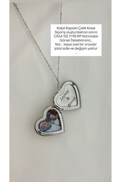 Çelik Kalpli Kapaklı Resimli Kolye - Hiç Çıkarma Kolyesi