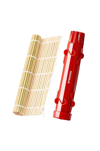 EMESZON Complete Sushi Rolls 2 Set, EMESZON® Manual Sushi Rolling Machine with Bamboo Roller, Red