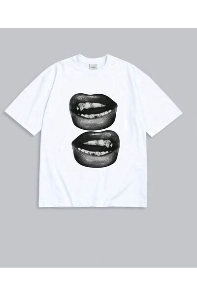 donamod Μπλουζάκι unisex με στάμπα με χείλη oversize