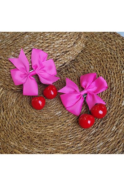 LO ADORO 2Pcs Girls' Bow Cherry Buckle for School Cherry Buckle White Red Pink Fuchsia Color 2Pcs