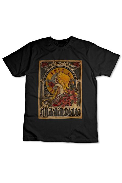 donamod تي شيرت أسود مطبوع من Guns N 'Roses