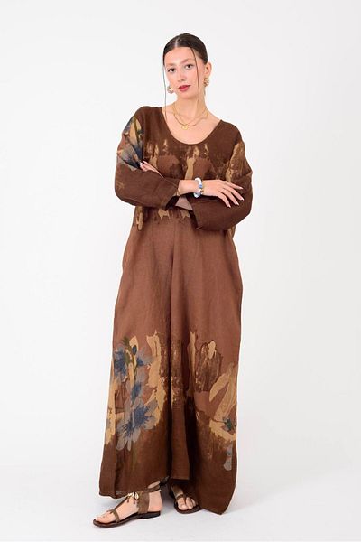 ZTO Women's Casual Cut Linen Fabric Long Dress