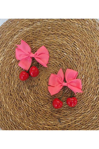 LO ADORO 2Pcs Girls' Bow Cherry Buckle for School Cherry Buckle White Red Pink Fuchsia Color 2Pcs