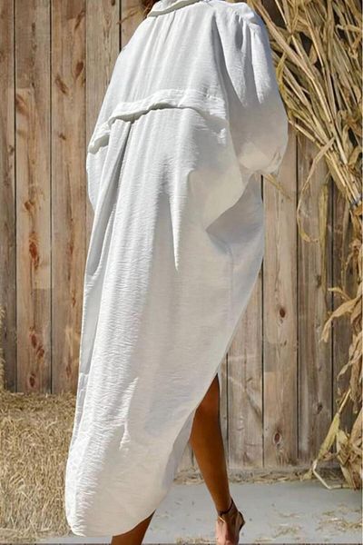 Pasaklı Giyim Women's Ecru Oversize Bat Sleeve Suitable for Hijab Shirt Dress Linen Blended White Tunic 3282420