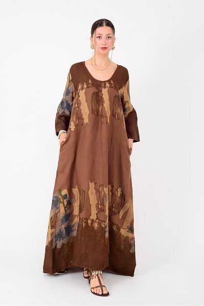 ZTO Women's Casual Cut Linen Fabric Long Dress