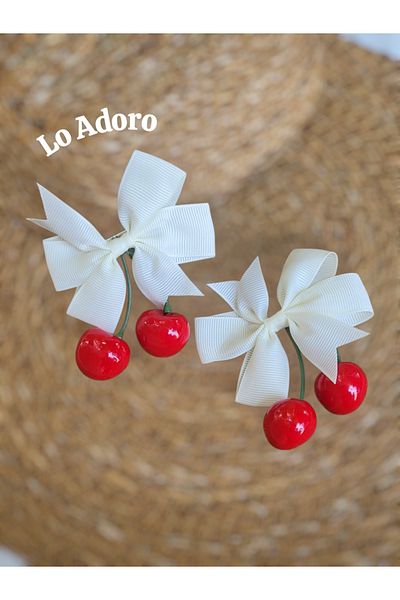 LO ADORO 2Pcs Girls' Bow Cherry Buckle for School Cherry Buckle White Red Pink Fuchsia Color 2Pcs