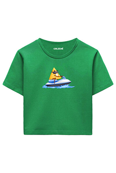 Colermi تيشيرت نسائي قصير باللون الأخضر - تصميم مطبوع من ناتشو جيت سكي، نسيج ...