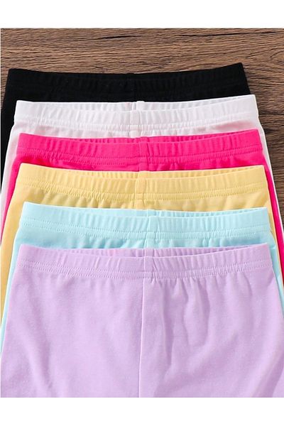 YUNAYT 6-Pack Combed Cotton Girls' Skirt Bottoms Above Knee Cotton Leggings Random Color