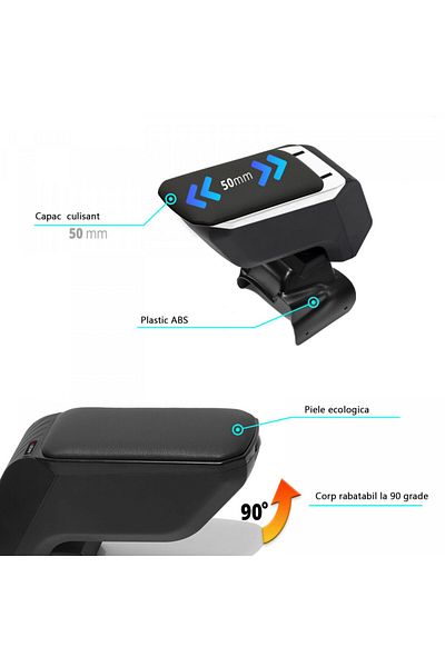 DELUXETUNING Car armrest compatible with Dacia Dokker, Logan, Duster, Sandero with metal support