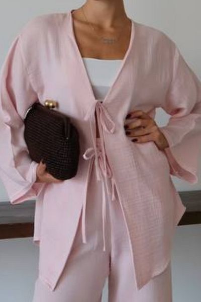 Balenbi Women's Double Tie Muslin Fabric Kimono 1101