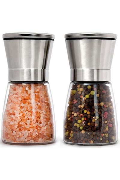 victiny Set 2 grinders for salt/pepper, Stainless Steel/Glass, 13.5x6.5 cm, Transparent