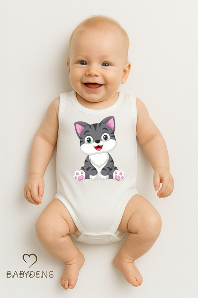BABYDEN'S 100% Cotton Animal Figured Sleeveless Snap Fastener Baby Bodysuit S...