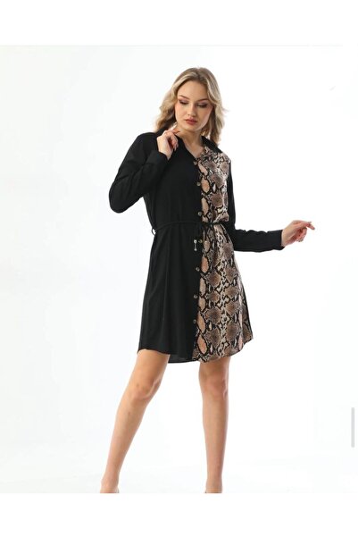 Polologin Butik Black Viscose Tunic with Leopard Detail
