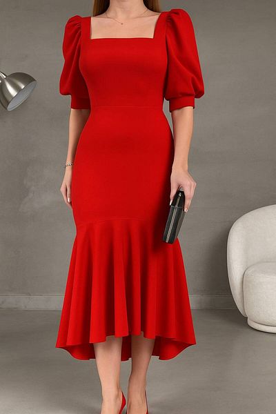 Varyete Square Neck Flounce Midi Dress