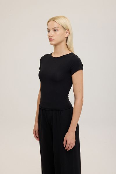 SHEISMONO Ultra Soft Boat Neck Μπλούζα με κοντό μανίκι Μαύρη