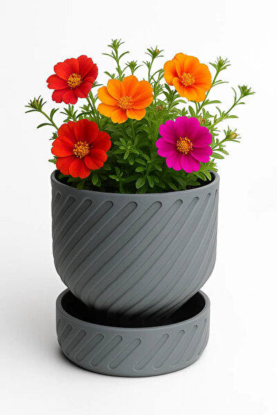 Noraden Saksı Nefes Alan Geometrik Gri | Akıllı Sulama Delikli Kök Tasarım