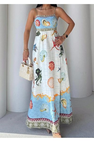 Butik Şenel Sea Animals Printed Strap Dress