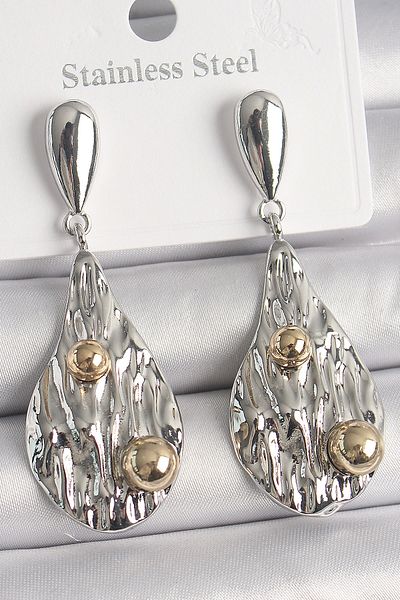 ALFA AKSESUAR 03 Brass Silver Color Dangle Drop Model Gold Topcuk Detail Women's Earrings - Tj-Bkp10088