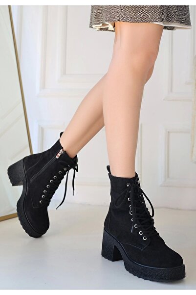 Işıltı kidss Emilla Black Suede Lace up Boots