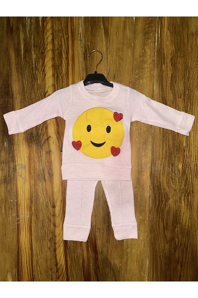 Işıltı kidss 3-12 Months Emoji Detailed Suit Pink