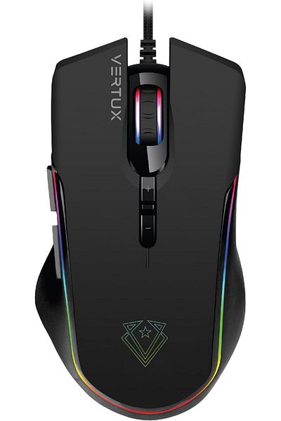 VERTUX Gaming Mouse, Charged Lightweight Optical Sensor Wired Mouse with 10000 Adjustable DPI, Custo