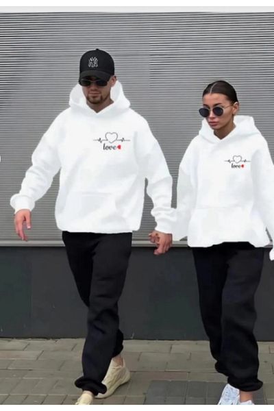 Elvino 4-Piece Black Unisex Couple Lover Combination Printed Tracksuit and Sweatshirt Sets