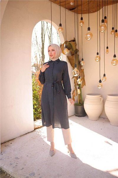 Bwest Waist Laced Long Tunic Shirt - (38-46) - 71255 - Anthracite