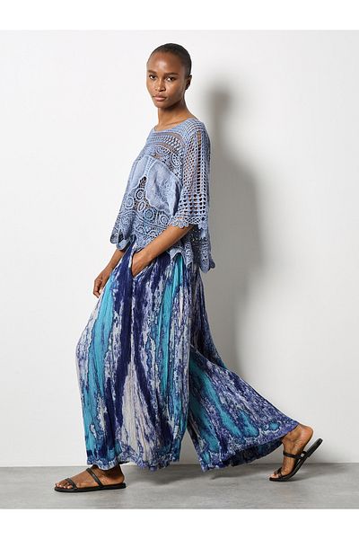 Apricot Tie Dye Crinkle Palazzo-Hose