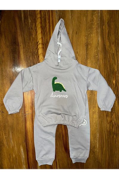 Işıltı kidss 6-24 Months Car Printed Suit Gray