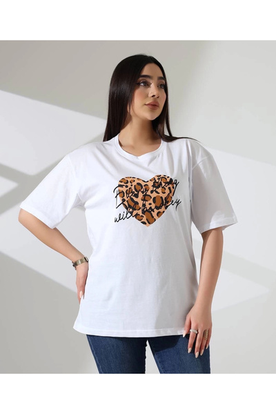 Işıltı kidss T-Shirt with Leopard Heart Print