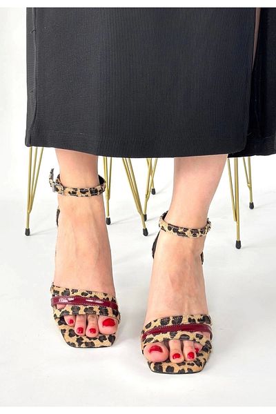 KAZAX Lanja Leopard Suede Claret Red Patent Leather Detailed Shoes
