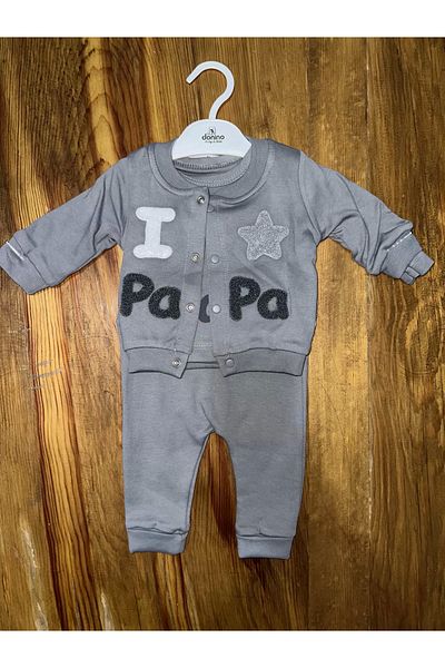 Işıltı kidss 3-12 Months Suit with Triple College Jacket Gray