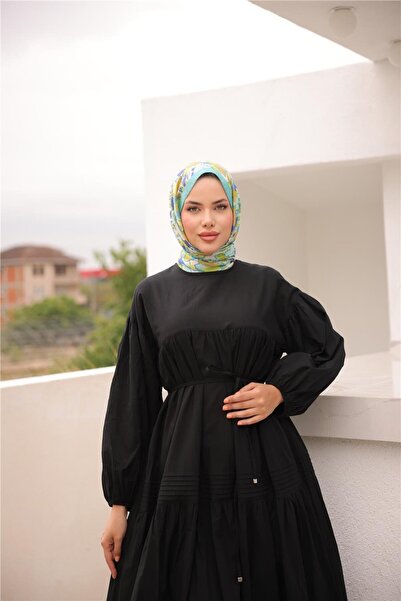 Bwest Φαρδύ μακρυμάνικο φόρεμα με κορδόνια στη μέση - (38-46) - 71289 - Μαύρο