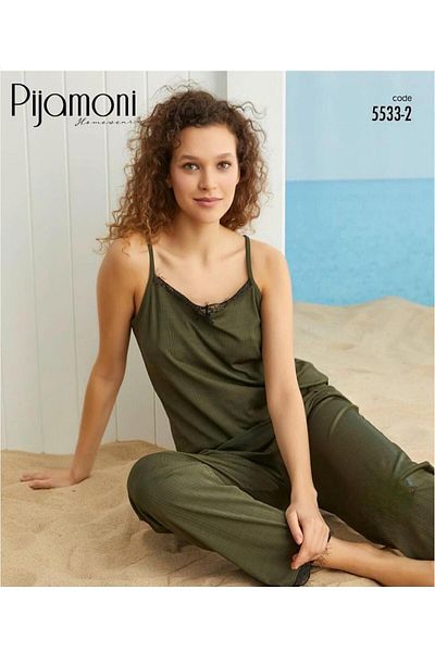 Pijamoni Women's Rope Strap Camisole Viscose Lycra Pajama Set 5533-2 / 1 Piece