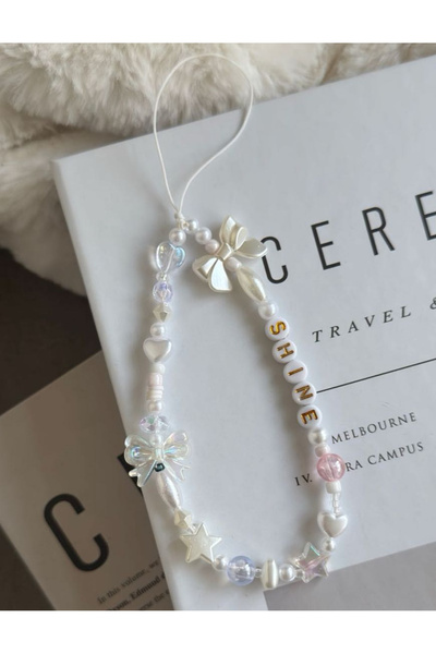 WhimsyWhite شين (PARLA) فيونكة للكاميرا، حلية هاتف، حبل هاتف، زخرفة هاتف بيضاء