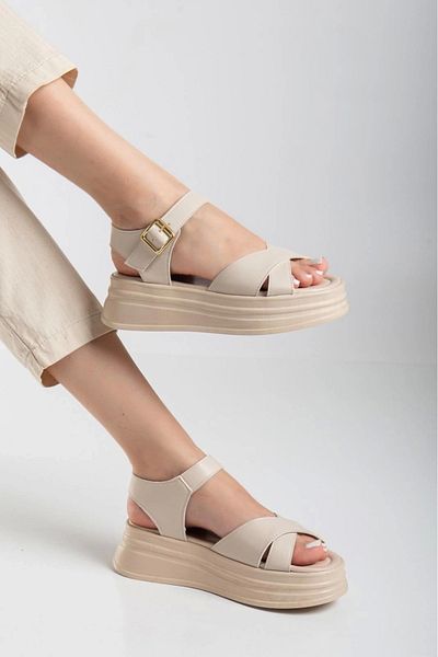 Işıltı kidss Sibna Beige Leather Belted Sandals