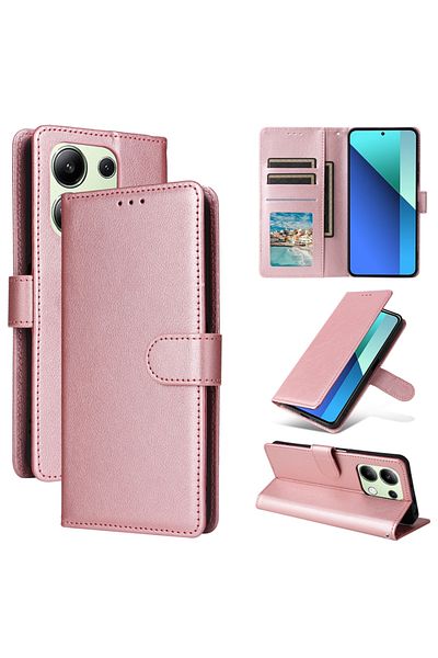 Choice Redmi Note 13 5G Rose gold Wallet With Card Slot Kickstand Magnetic Flip Leather Case For Xiaomi Red