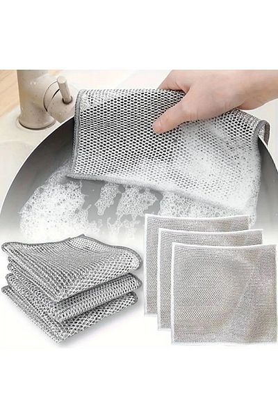 MAİN SHOP 3 Pieces Wire Dish Cloth Non-Scratching Dish Wire Steel Cloth 20X20 cm Double Layer M-602